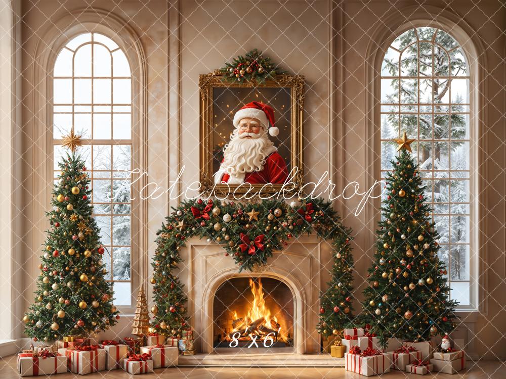 Kate Christmas Tree Fireplace Santa Claus Window Backdrop Designed by Emetselch - Image 4