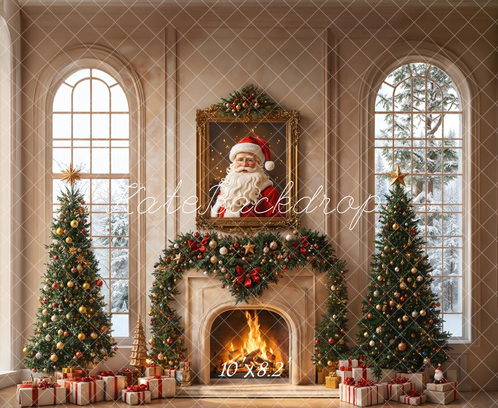Kate Christmas Tree Fireplace Santa Claus Window Backdrop Designed by Emetselch - Image 5