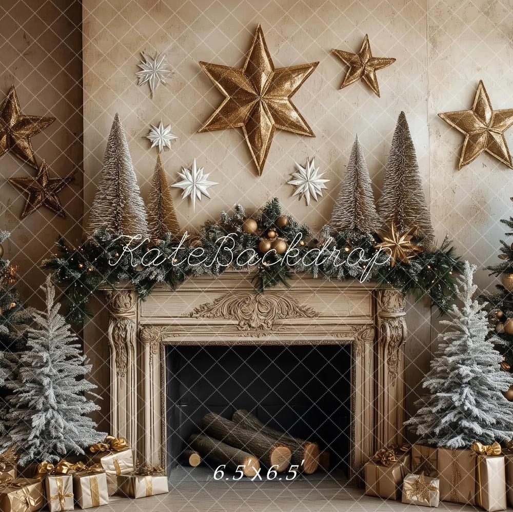 Kate Christmas Tree Fireplace Stars Backdrop Designed by Patty Robert - Image 2