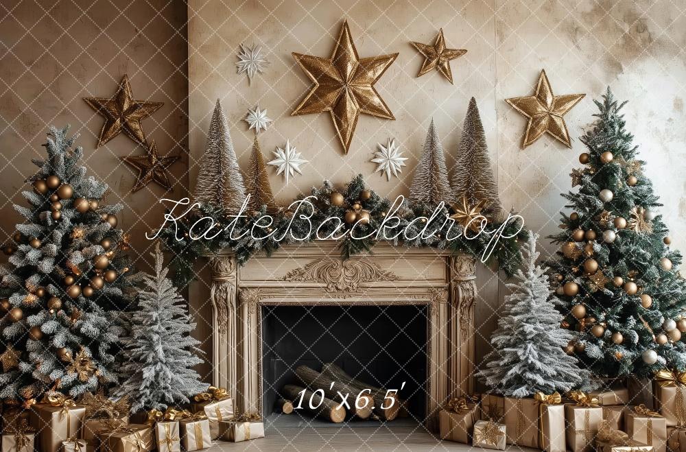 Kate Christmas Tree Fireplace Stars Backdrop Designed by Patty Robert - Image 4