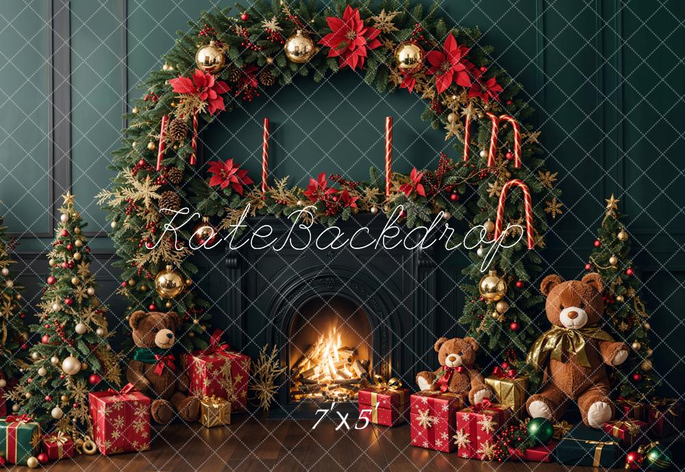 Kate Christmas Tree Fireplace Teddy Bear Backdrop Designed by Emetselch - Image 2