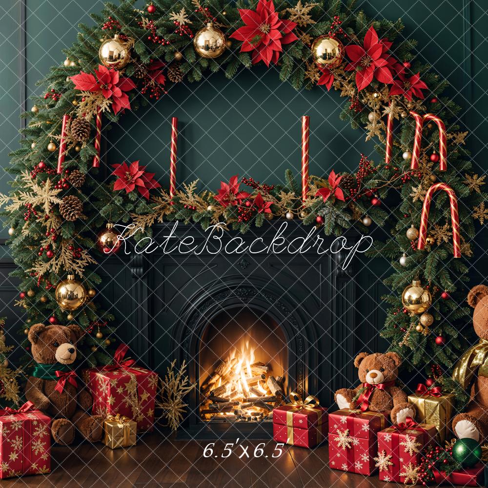 Kate Christmas Tree Fireplace Teddy Bear Backdrop Designed by Emetselch - Image 3