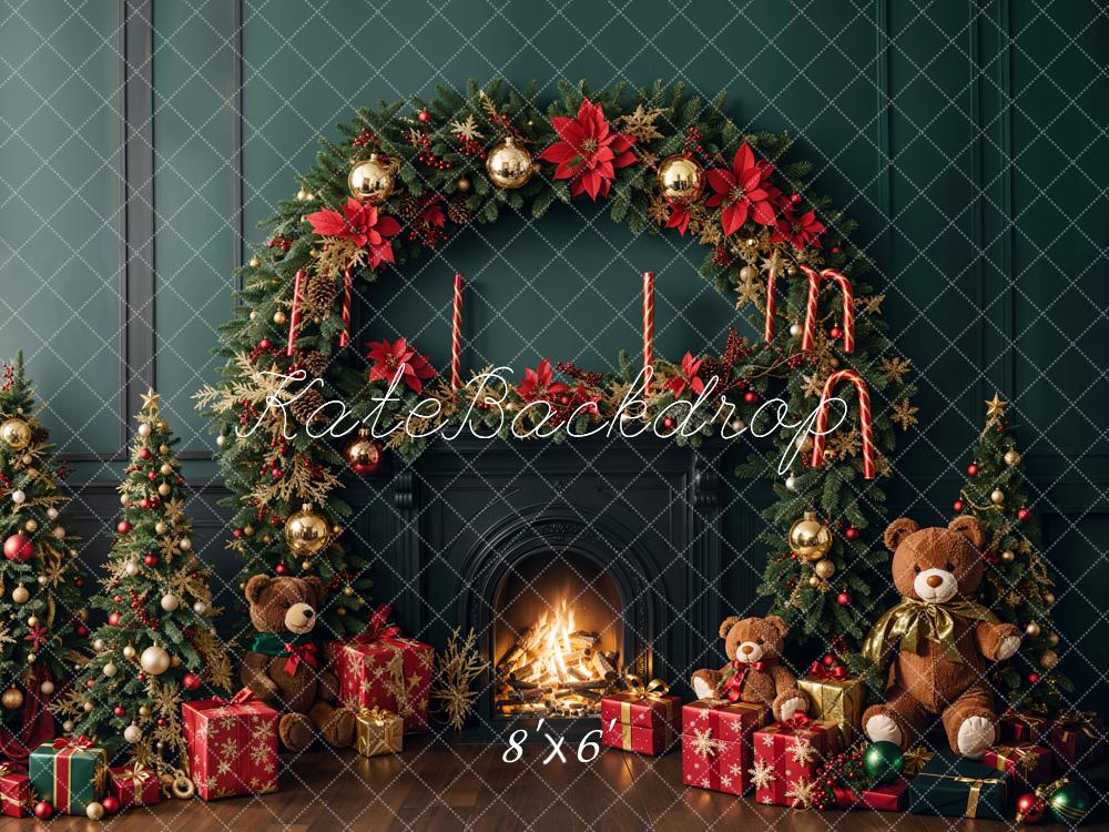 Kate Christmas Tree Fireplace Teddy Bear Backdrop Designed by Emetselch - Image 4