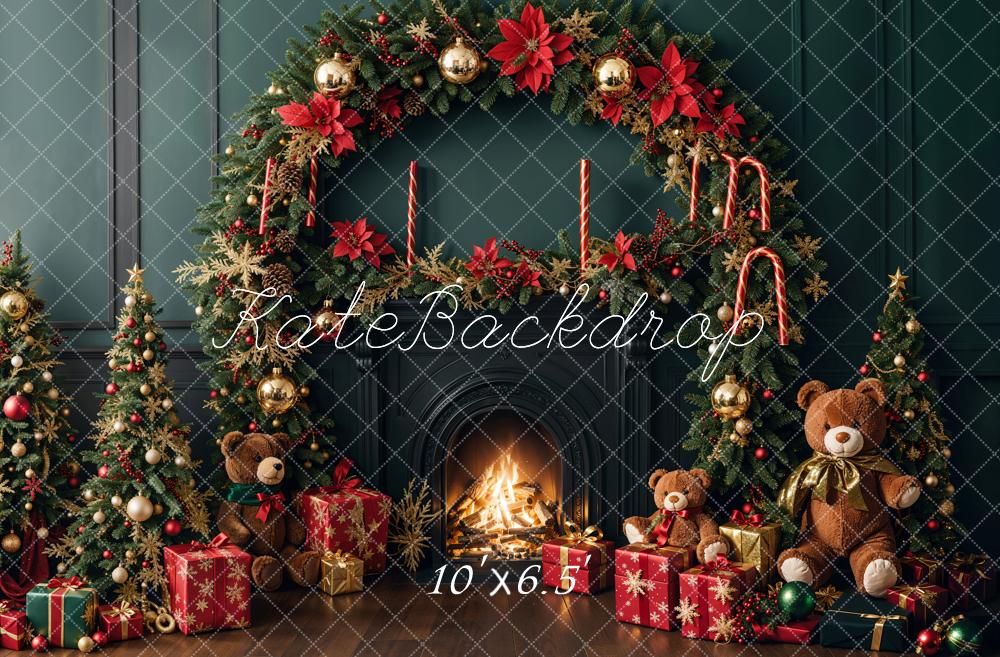 Kate Christmas Tree Fireplace Teddy Bear Backdrop Designed by Emetselch - Image 5