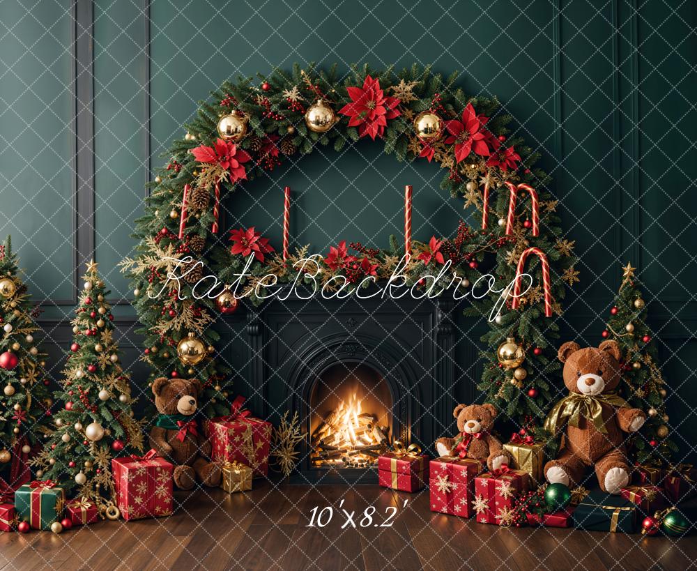 Kate Christmas Tree Fireplace Teddy Bear Backdrop Designed by Emetselch - Image 6