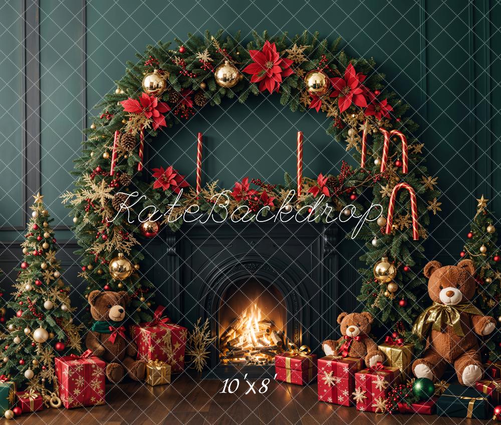 Kate Christmas Tree Fireplace Teddy Bear Backdrop Designed by Emetselch - Image 7