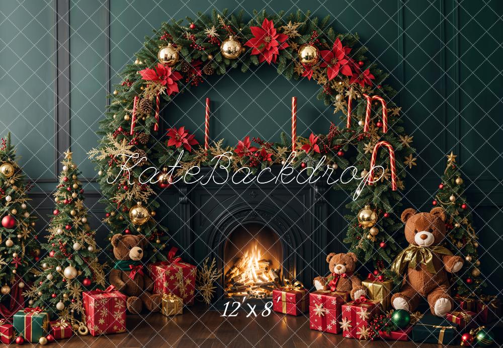 Kate Christmas Tree Fireplace Teddy Bear Backdrop Designed by Emetselch - Image 8