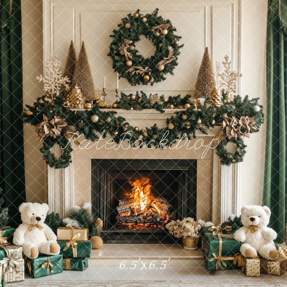 Kate Christmas Tree Fireplace Teddy Bears Backdrop Designed by Patty Robert - Image 2