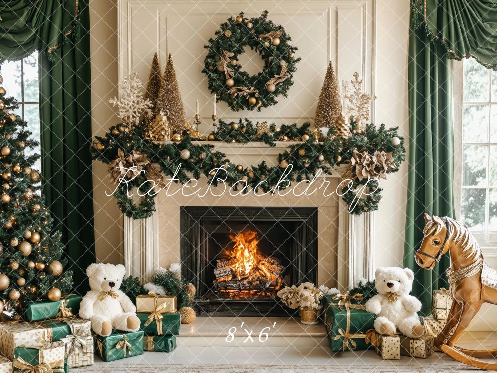 Kate Christmas Tree Fireplace Teddy Bears Backdrop Designed by Patty Robert - Image 3