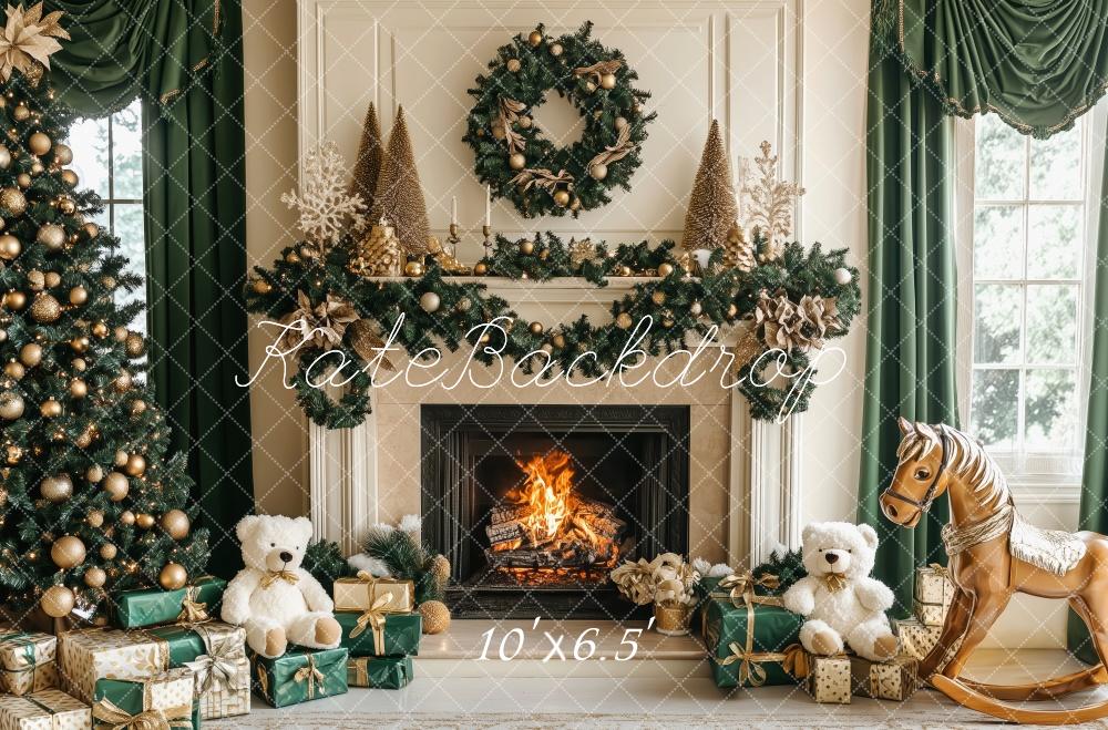 Kate Christmas Tree Fireplace Teddy Bears Backdrop Designed by Patty Robert - Image 4