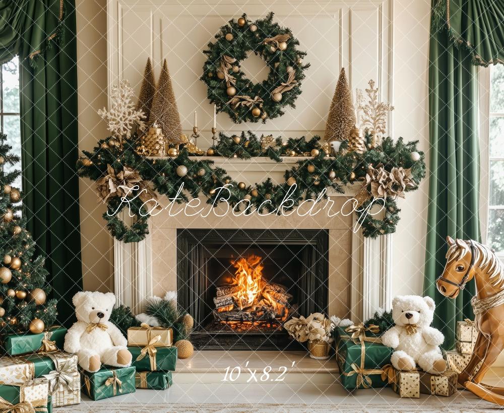 Kate Christmas Tree Fireplace Teddy Bears Backdrop Designed by Patty Robert - Image 5