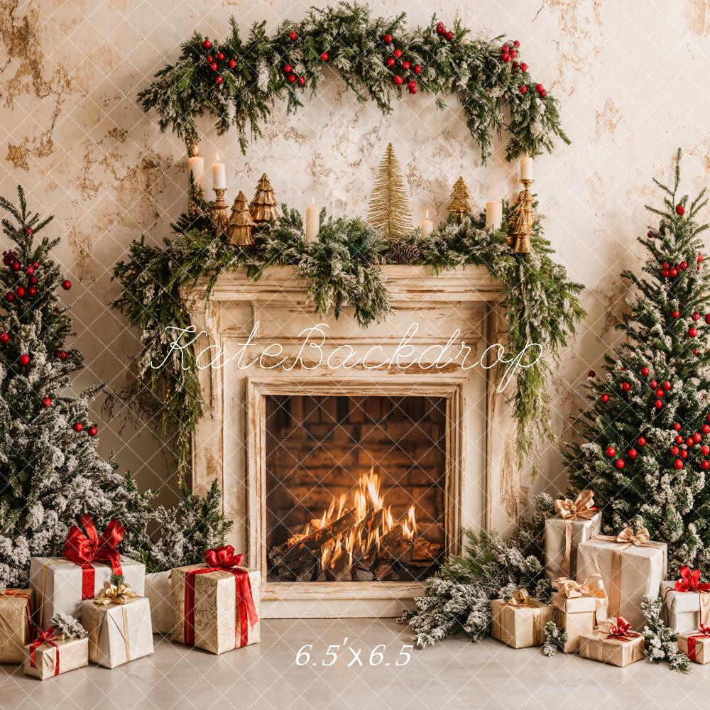 Kate Christmas Tree Fireplace White Gift Box Backdrop Designed by Emetselch - Image 2