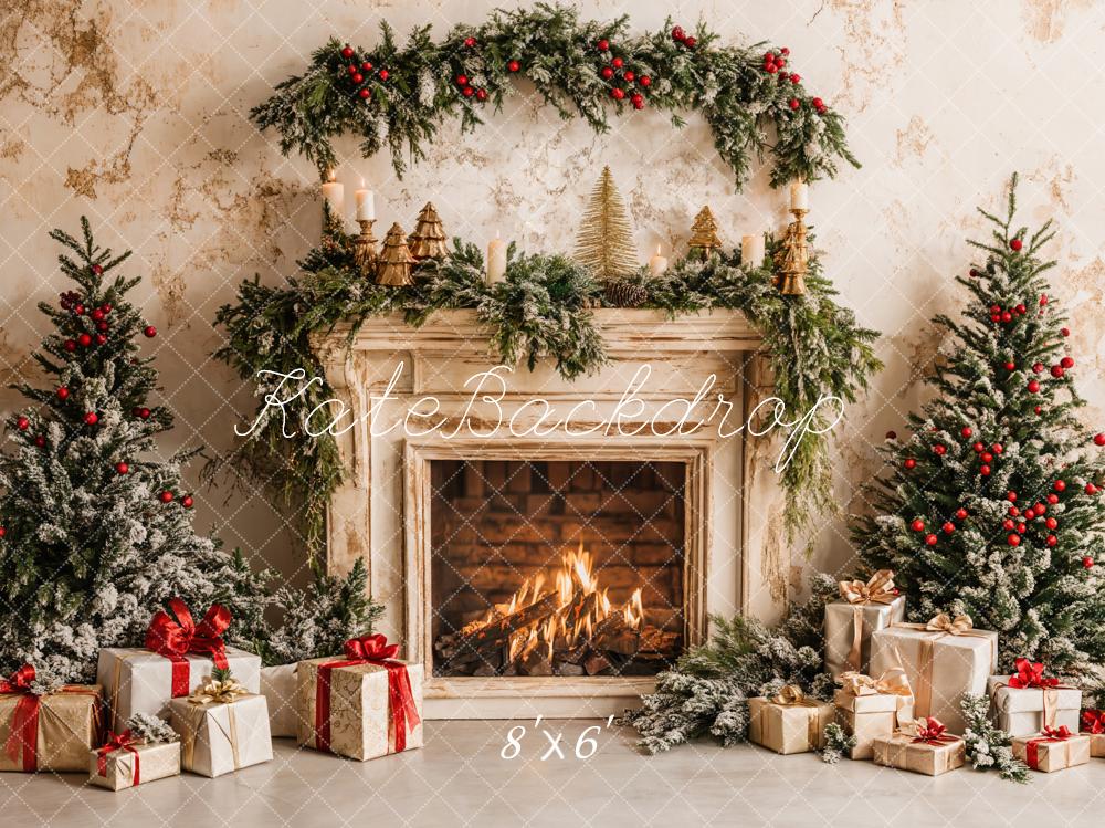 Kate Christmas Tree Fireplace White Gift Box Backdrop Designed by Emetselch - Image 3