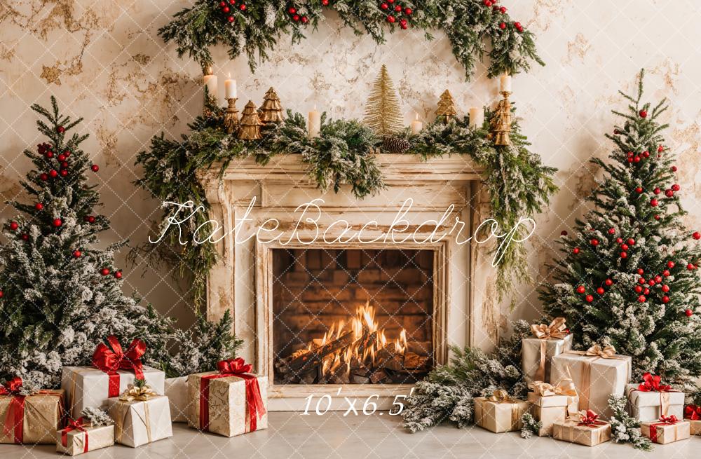 Kate Christmas Tree Fireplace White Gift Box Backdrop Designed by Emetselch - Image 4