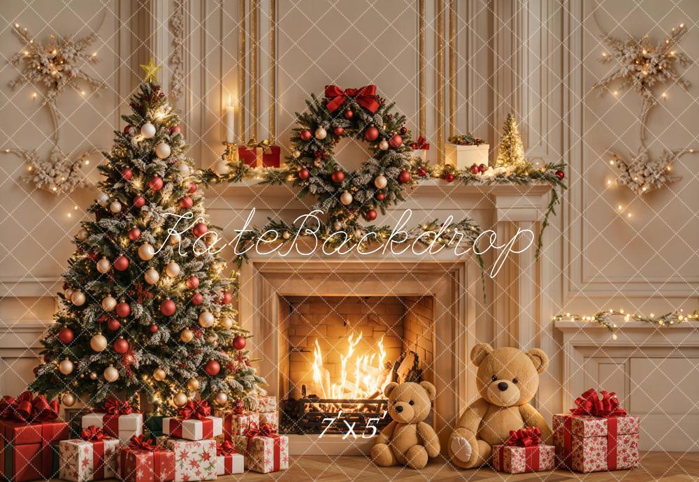 Kate Christmas Tree Fireplace White Retro Wall Backdrop Designed by Emetselch - Image 2