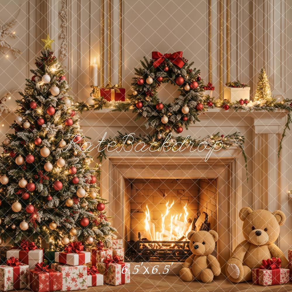 Kate Christmas Tree Fireplace White Retro Wall Backdrop Designed by Emetselch - Image 4