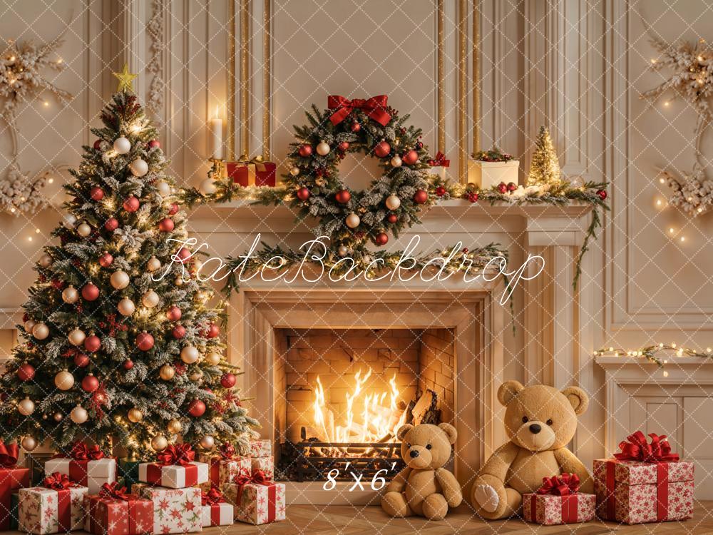 Kate Christmas Tree Fireplace White Retro Wall Backdrop Designed by Emetselch - Image 5