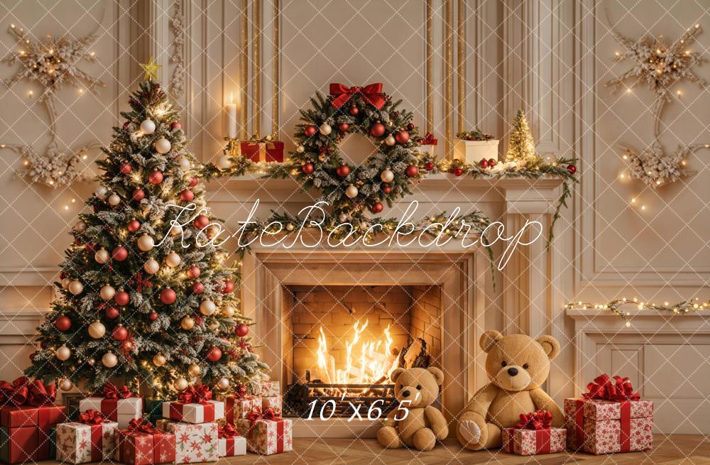 Kate Christmas Tree Fireplace White Retro Wall Backdrop Designed by Emetselch - Image 6