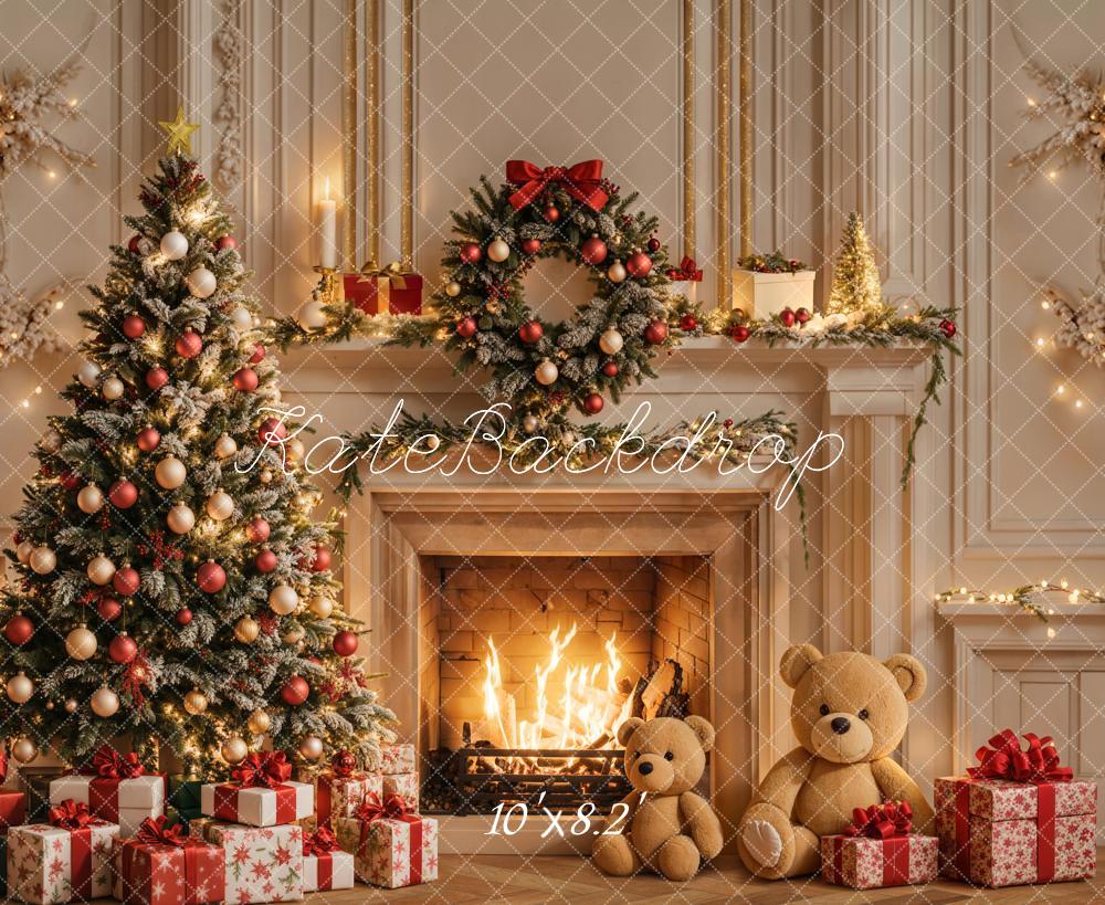 Kate Christmas Tree Fireplace White Retro Wall Backdrop Designed by Emetselch - Image 7