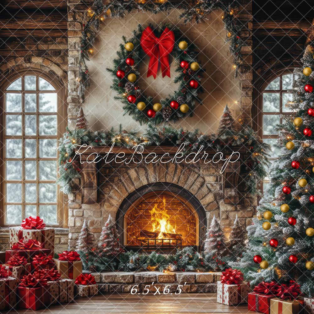 Kate Christmas Tree Fireplace Window Brick Backdrop Designed by Mini MakeBelieve - Image 2