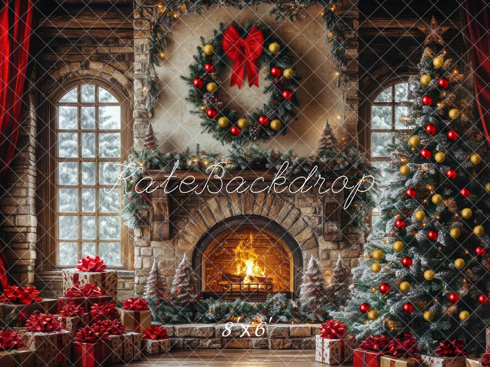 Kate Christmas Tree Fireplace Window Brick Backdrop Designed by Mini MakeBelieve - Image 3