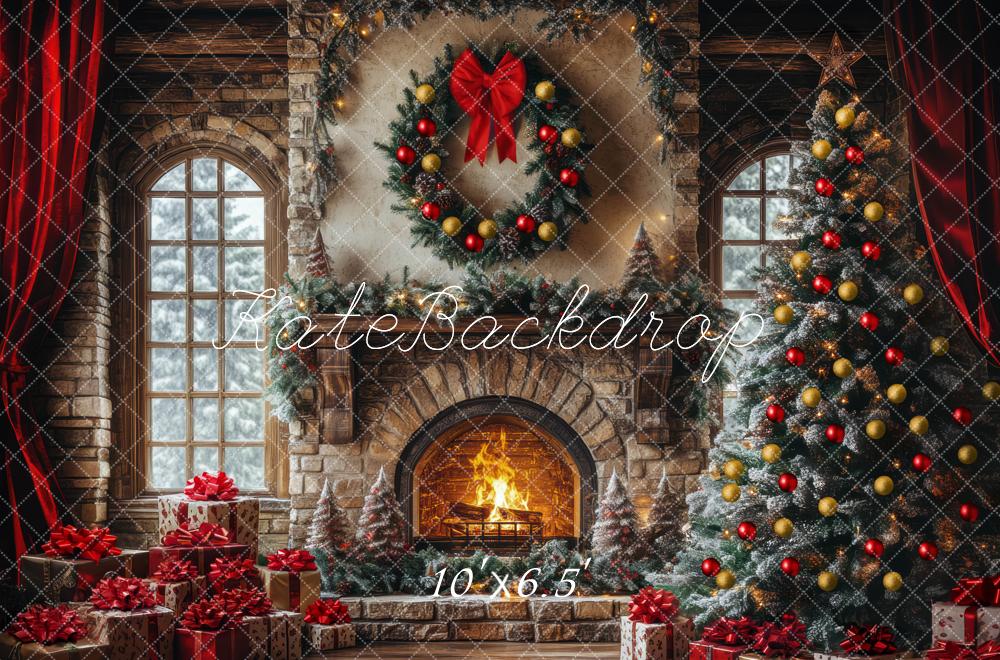 Kate Christmas Tree Fireplace Window Brick Backdrop Designed by Mini MakeBelieve - Image 4