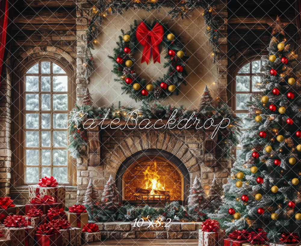 Kate Christmas Tree Fireplace Window Brick Backdrop Designed by Mini MakeBelieve - Image 5