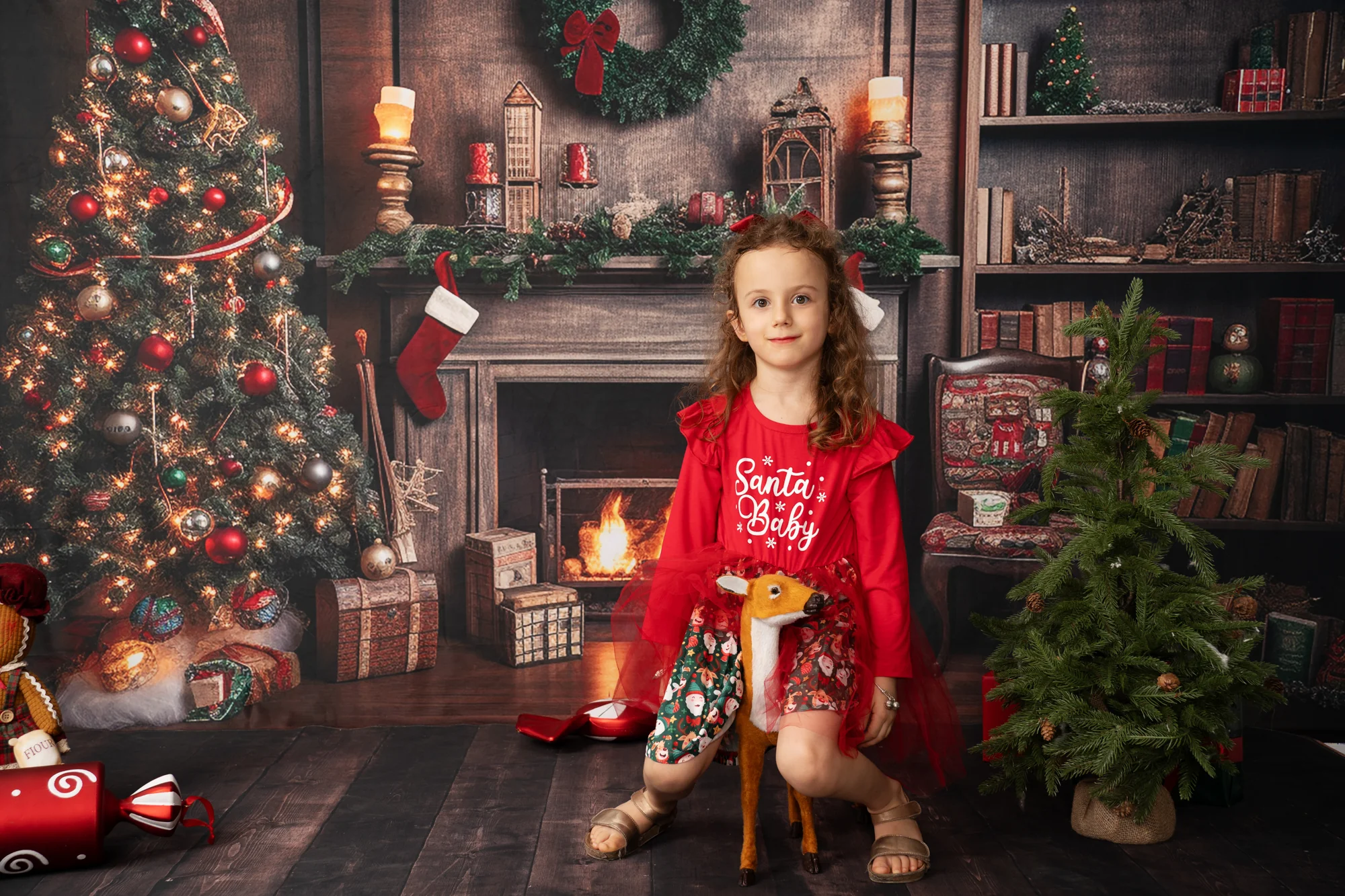 Kate Christmas Tree Fireplace Winter Backdrop for Photography - Image 3