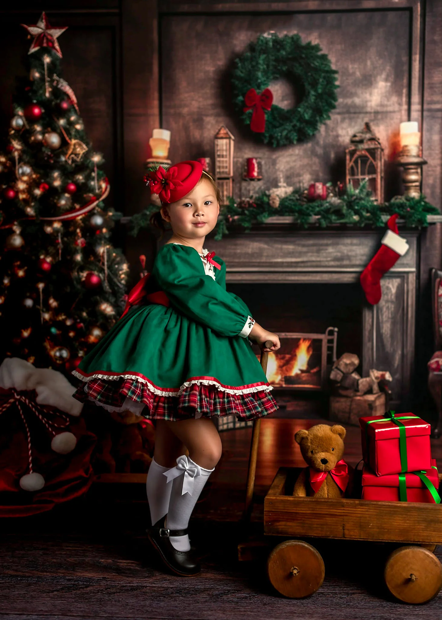 Kate Christmas Tree Fireplace Winter Backdrop for Photography - Image 4