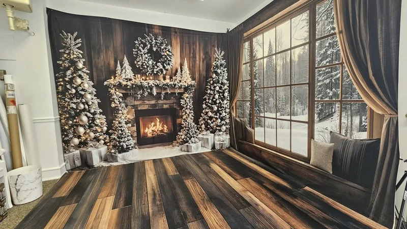 Kate Christmas Tree Fireplace Wood Wall Room Set - Image 5