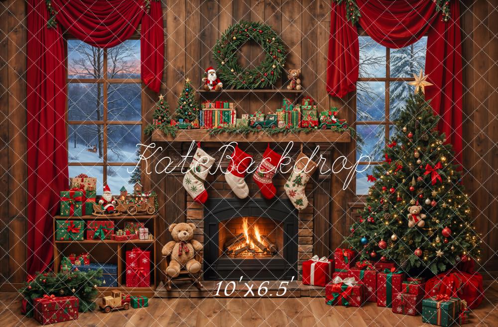 Kate Christmas Tree Fireplace Wooden Backdrop Designed by Emetselch - Image 2