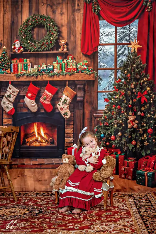 Kate Christmas Tree Fireplace Wooden Backdrop Designed by Emetselch - Image 3