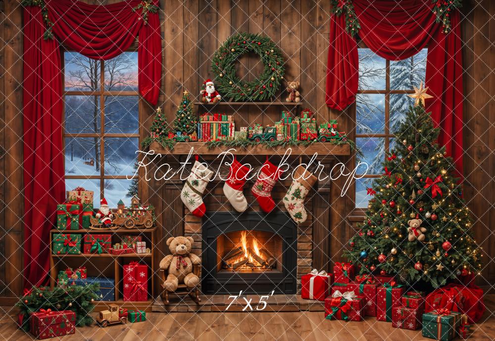 Kate Christmas Tree Fireplace Wooden Backdrop Designed by Emetselch - Image 4