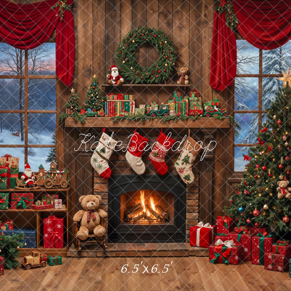 Kate Christmas Tree Fireplace Wooden Backdrop Designed by Emetselch - Image 5