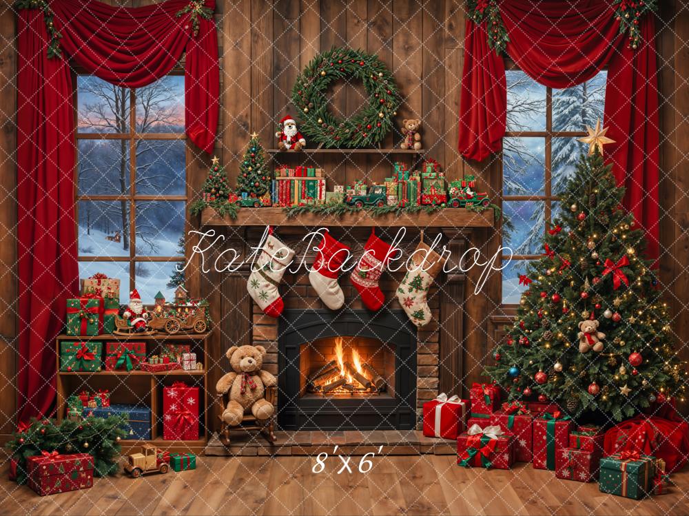 Kate Christmas Tree Fireplace Wooden Backdrop Designed by Emetselch - Image 6