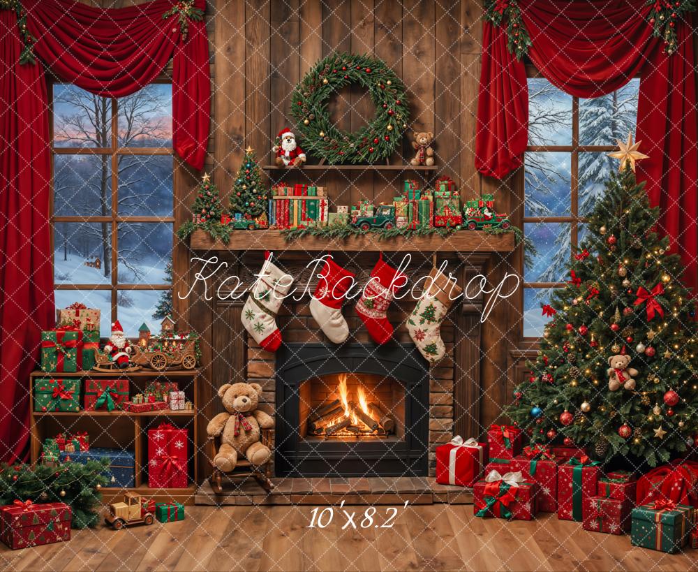 Kate Christmas Tree Fireplace Wooden Backdrop Designed by Emetselch - Image 7