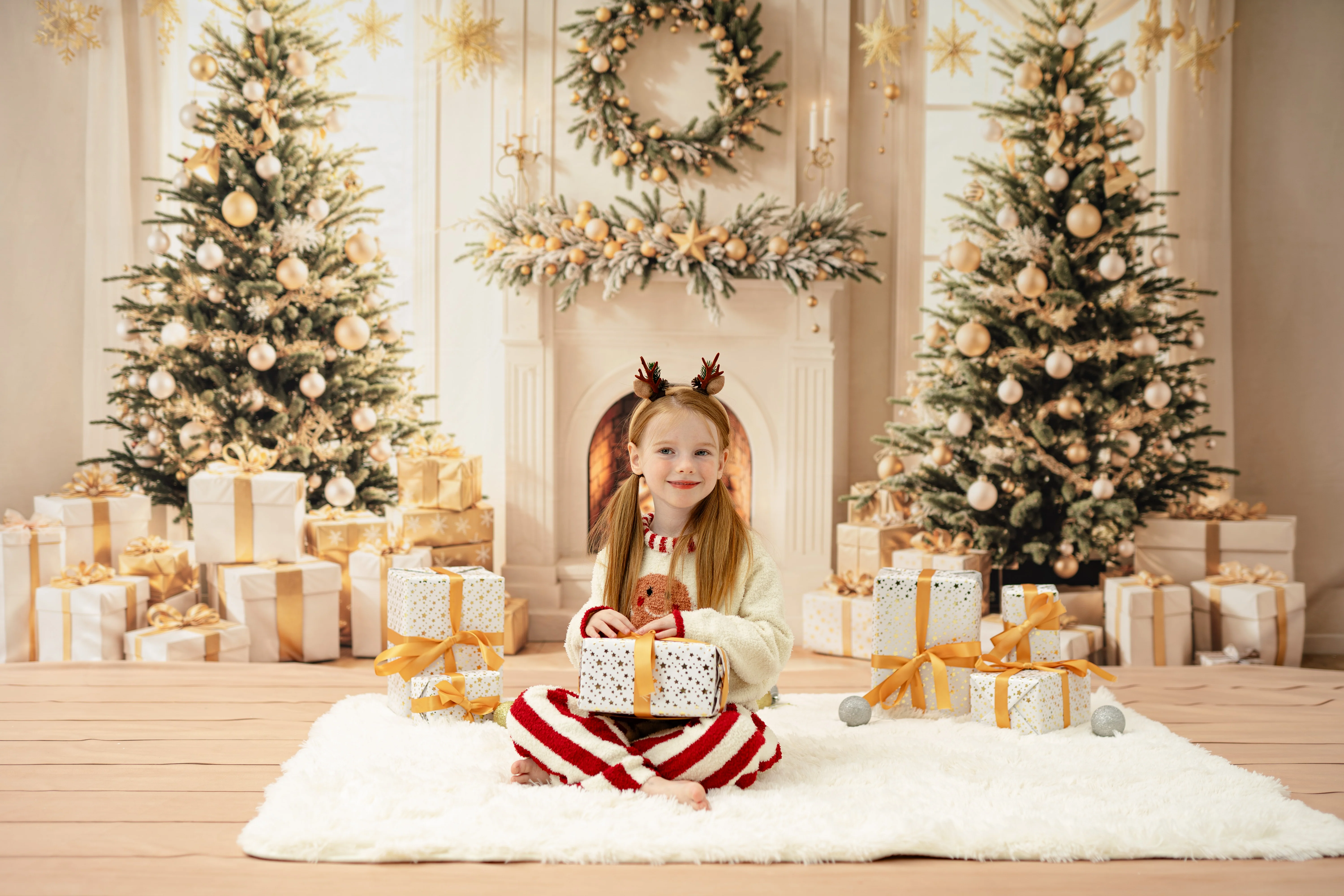 Kate Christmas Tree Fireplace Wreath Gifts Backdrop Designed by Emetselch - Image 4