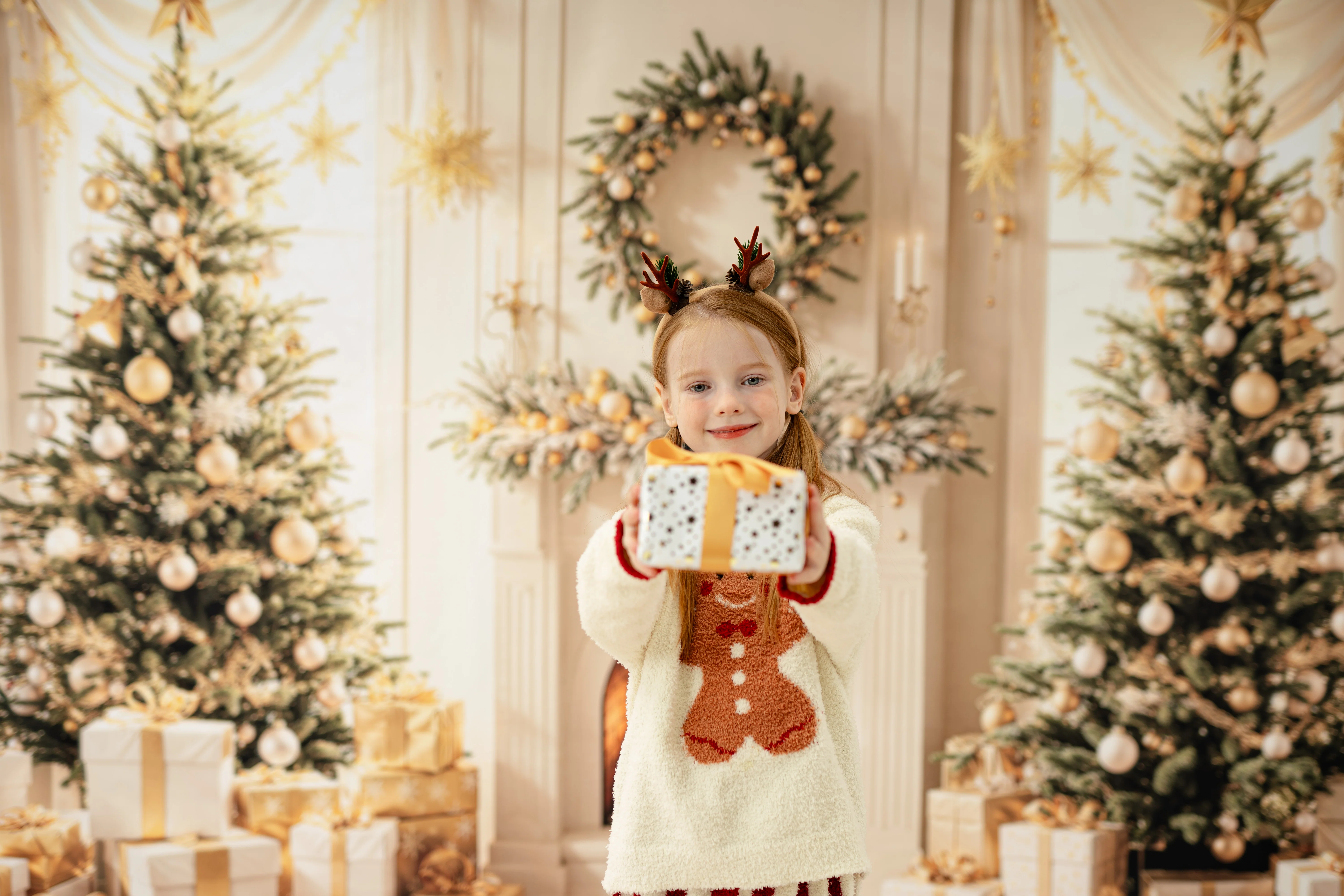 Kate Christmas Tree Fireplace Wreath Gifts Backdrop Designed by Emetselch - Image 5