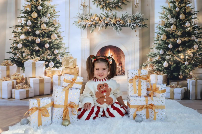 Kate Christmas Tree Fireplace Wreath Gifts Backdrop Designed by Emetselch - Image 6