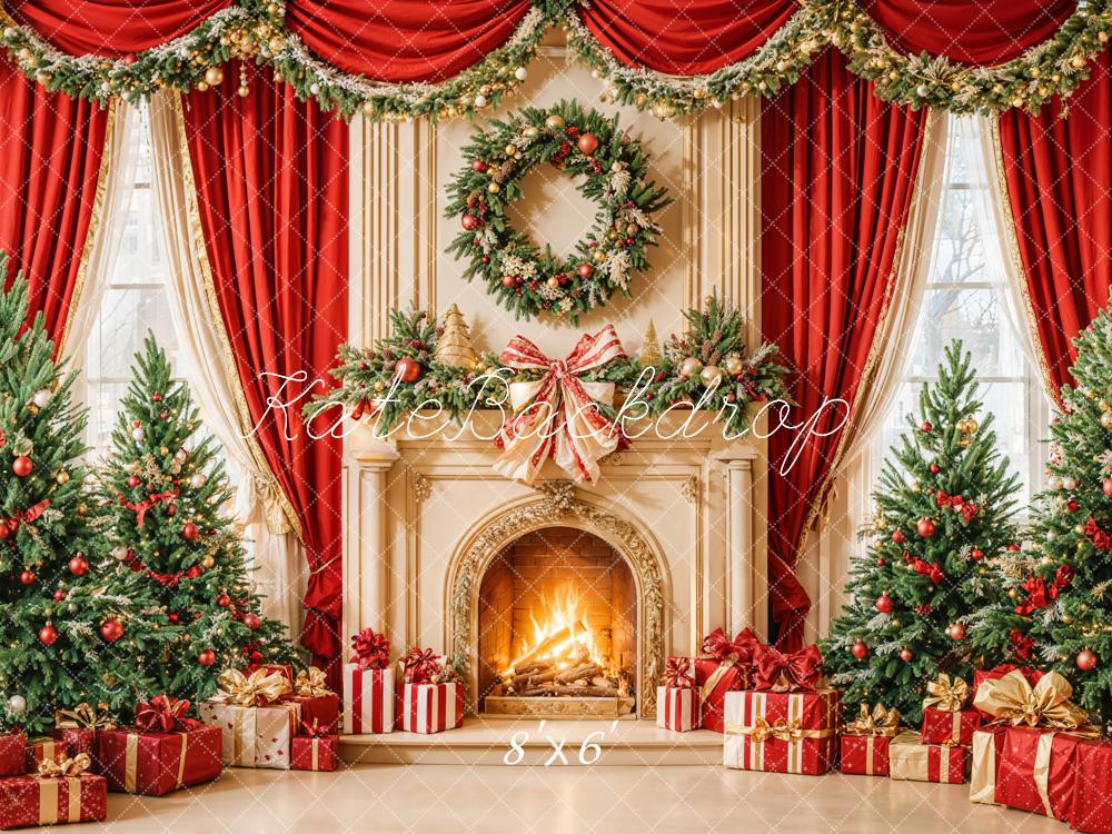 Kate Christmas Tree Fireplace Wreath Red Backdrop Designed by Emetselch - Image 3