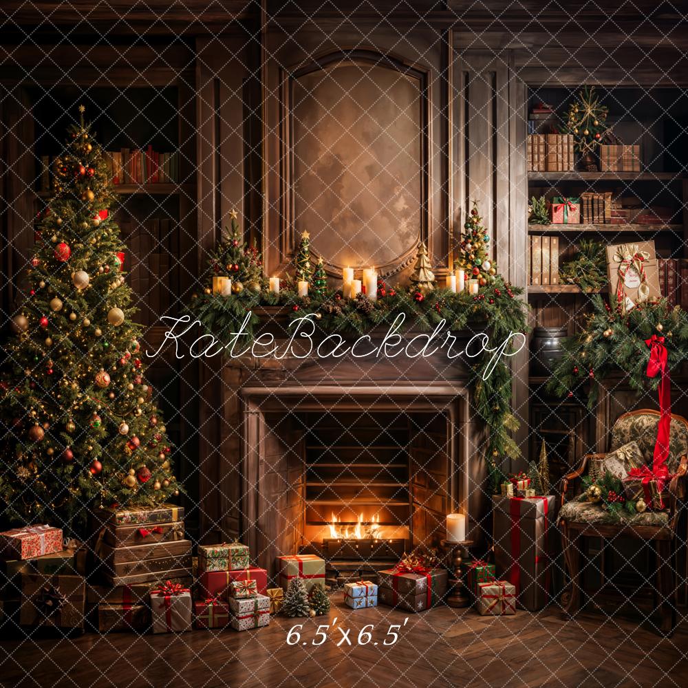 Kate Christmas Tree Gifts Bookshelf Fireplace Backdrop Designed by Emetselch - Image 2
