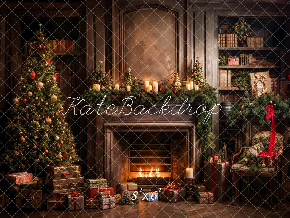 Kate Christmas Tree Gifts Bookshelf Fireplace Backdrop Designed by Emetselch - Image 3