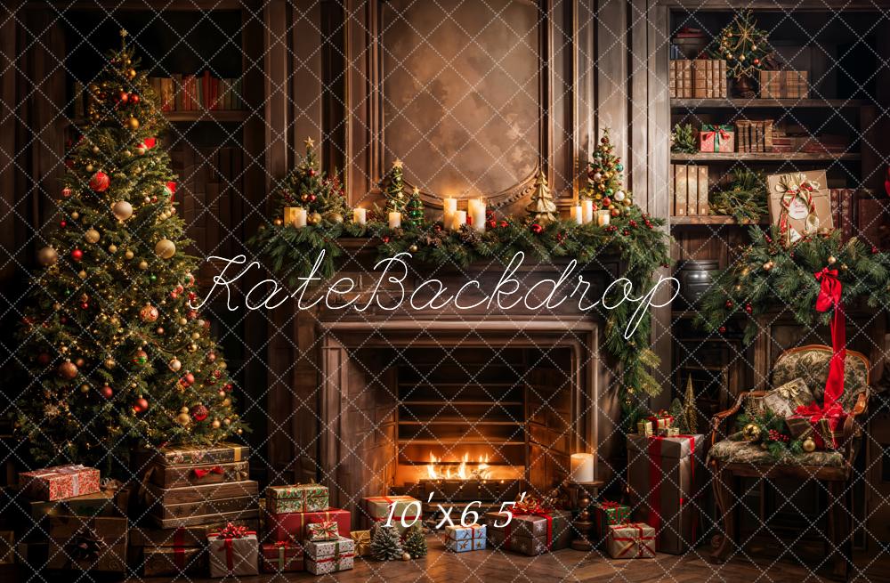 Kate Christmas Tree Gifts Bookshelf Fireplace Backdrop Designed by Emetselch - Image 4