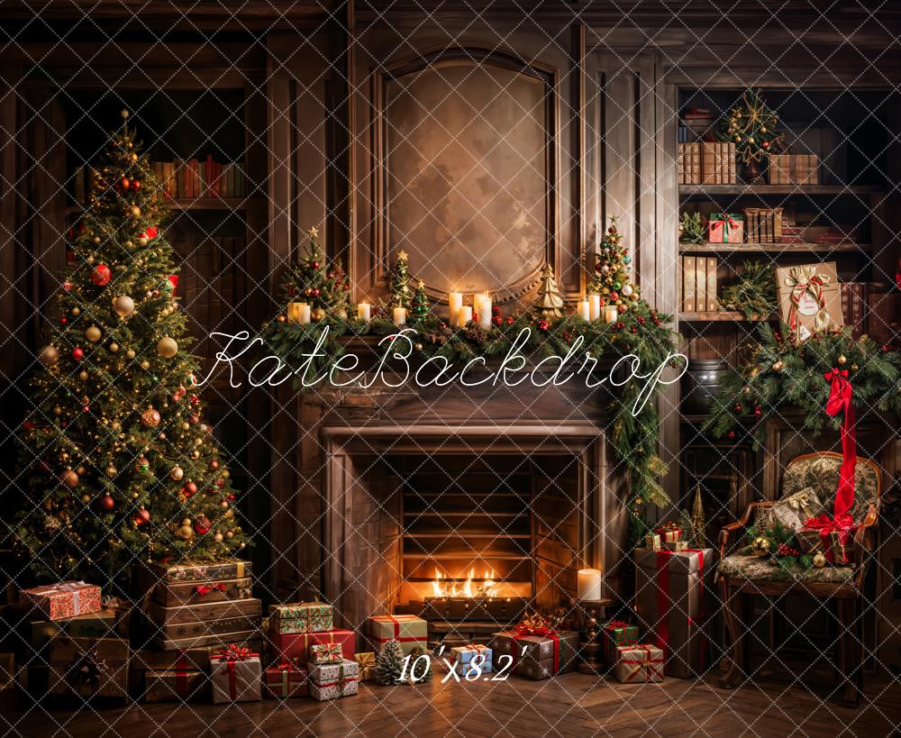 Kate Christmas Tree Gifts Bookshelf Fireplace Backdrop Designed by Emetselch - Image 5