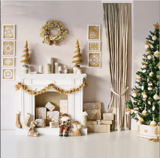 Kate Christmas Tree Gifts Fireplace Backdrop for Photography - Image 2