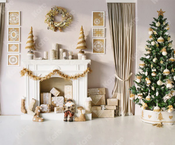 Kate Christmas Tree Gifts Fireplace Backdrop for Photography - Image 3