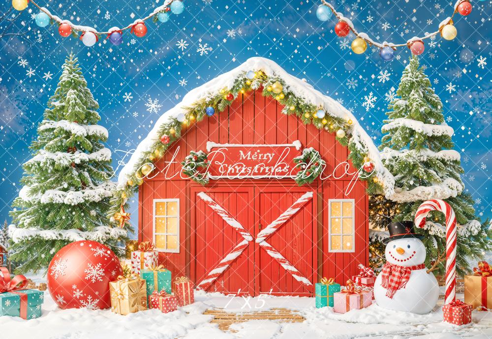 Kate Christmas Tree Gifts Red Barn Door Backdrop Designed by Chain Photography - Image 2