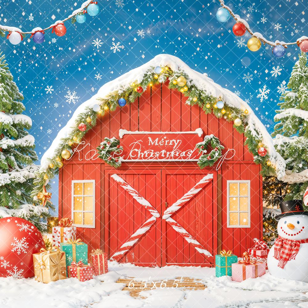 Kate Christmas Tree Gifts Red Barn Door Backdrop Designed by Chain Photography - Image 4