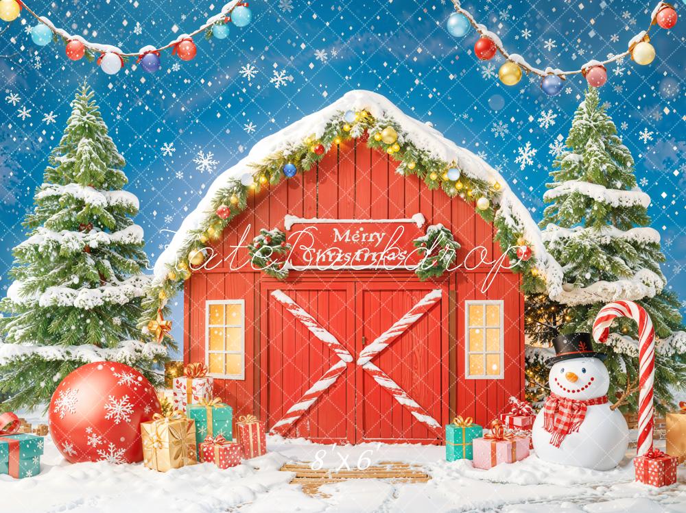 Kate Christmas Tree Gifts Red Barn Door Backdrop Designed by Chain Photography - Image 5
