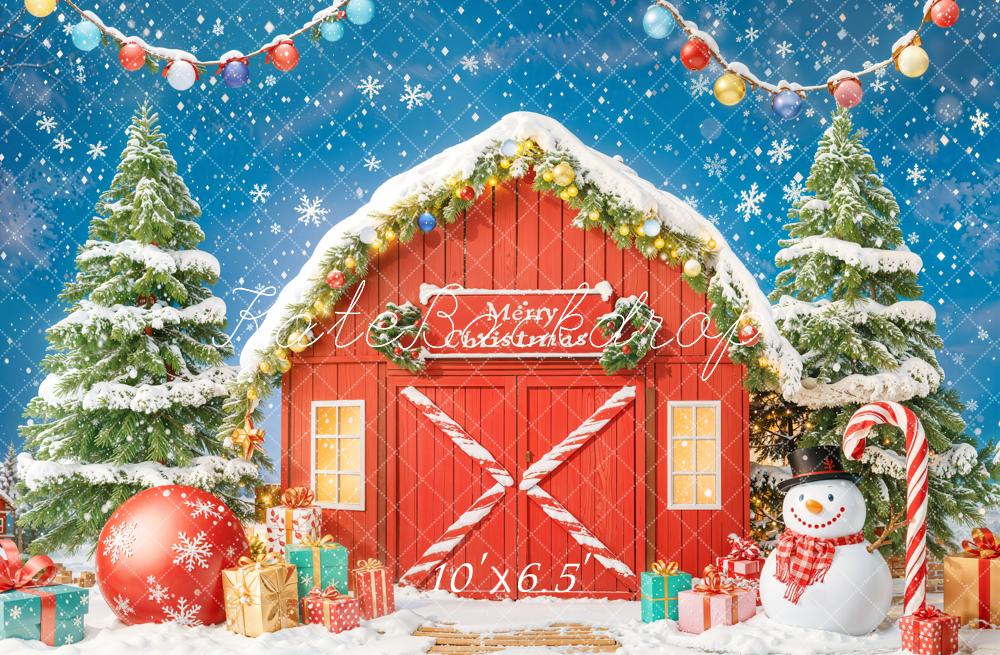Kate Christmas Tree Gifts Red Barn Door Backdrop Designed by Chain Photography - Image 6
